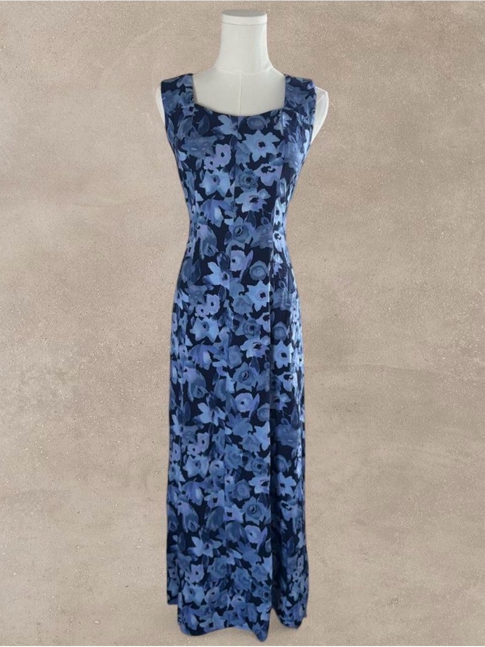 Vintage 90s All That Jazz Blue Floral Cross Back Maxi Dress Open Back